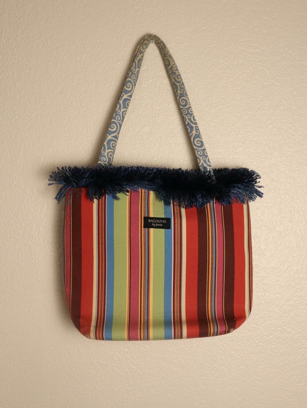 Y2k Fringe Canvas Tote Bag Bagolitas Striped Eclectic Multicolor